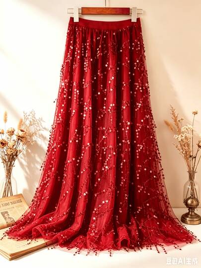 Saia Midi de Tule com Paetê em Caimento Elegância Que Encanta Moda