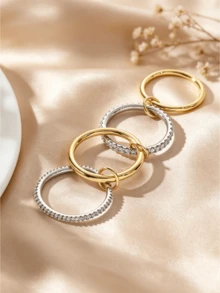Camhanno 1pc - Gold-Tone Interlocking Circle Ring With Synthetic Gemstone Inlay - Versatile Women's Jewelry For Hip-Hop And Party Styles; Perfect For Daily Wear, Banquets, Festivals, And Wedding Celebrations. - Four-layer Diamond Ring - View 4