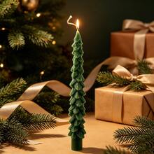 Set de 2 velas de árbol de Navidad, decoración navideña roja y verde. Velas realistas vintage hechas a mano reutilizables con brillo para mesa festiva, repisa de chimenea, sala de estar, decoración del hogar interior. Regalo de Feliz Navidad y Año Nuevo. Árboles artificiales rústicos de Navidad de invierno. - Vela larga cónica con forma de árbol de Navidad en 3D - Ver 12