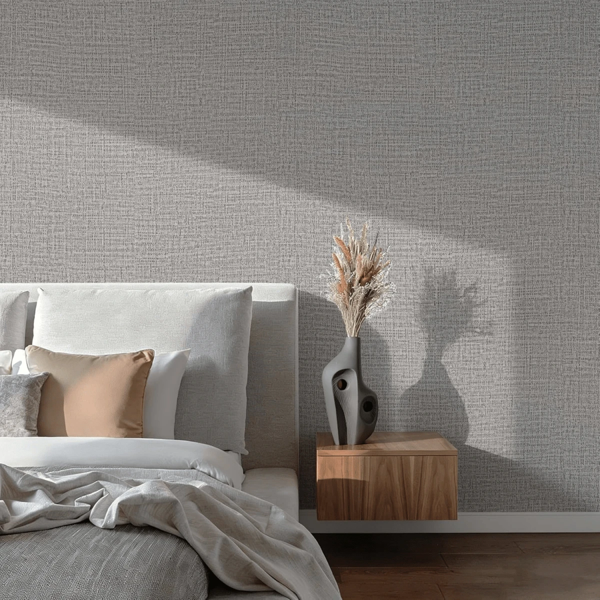 1 Roll Grey Fabric Texture Home Decor Wallpaper, Waterproof Oil-Proof Wall Sticker, Kitchen Decor, Self-Adhesive Removable PVC Wallpaper, Suitable For Kitchen Cabinets, Bedroom, Living Room Countertops, Furniture Renovation Peel And Stick Wallpaper. Renovation Sticker