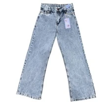 Calça Jeans Pantalona Juvenil Feminina Cintura Alta – Fashion - Azul bebê - Visão 2