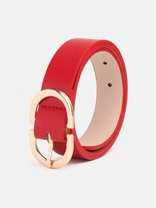 1 buah Sabuk Fashion Dekoratif PU Aneka Warna dengan Gesper Emas untuk Wanita, Cocok untuk Penggunaan Sehari-hari - Merah - View 2