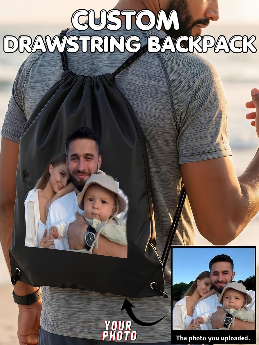 Custom Drawstring Backpack, Personalized Photo Drawstring Gym Bag, Multiple Colors Available, Sackpack For Travel Fitness Daily Use, School Supplies