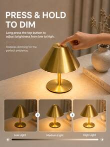 1 Piece Nordic Style Touch Control Lamp, Wireless Single-Color Desk Lamp, LED Touch Control Lamp, Portable Touch Control Lamp, Adjustable Lamp With 3 Color Temperatures, Dimmable Lamp, Bedroom Lamp, Cone-Shaped Metal Lampshade, Unique Touch Lamp - GT-01 - View 8