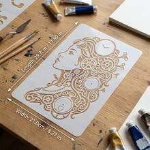2Pcs Steampunk Woman Stencil, Reusable Clock Female Line Art Stencils, Plastic Steampunk Art DIY Templates For Wall, Furniture, Fabric, Home Decor, Craft Supplies - Steampunk Woman - View 7