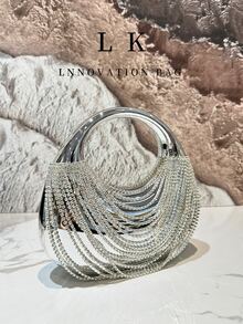 1pc Luxury Silver Rhinestone Shiny Women's Handbag, Elegant Acrylic Clutch Bag,  Perfect For Party, Wedding, Prom, Banquet - Silver - View 5