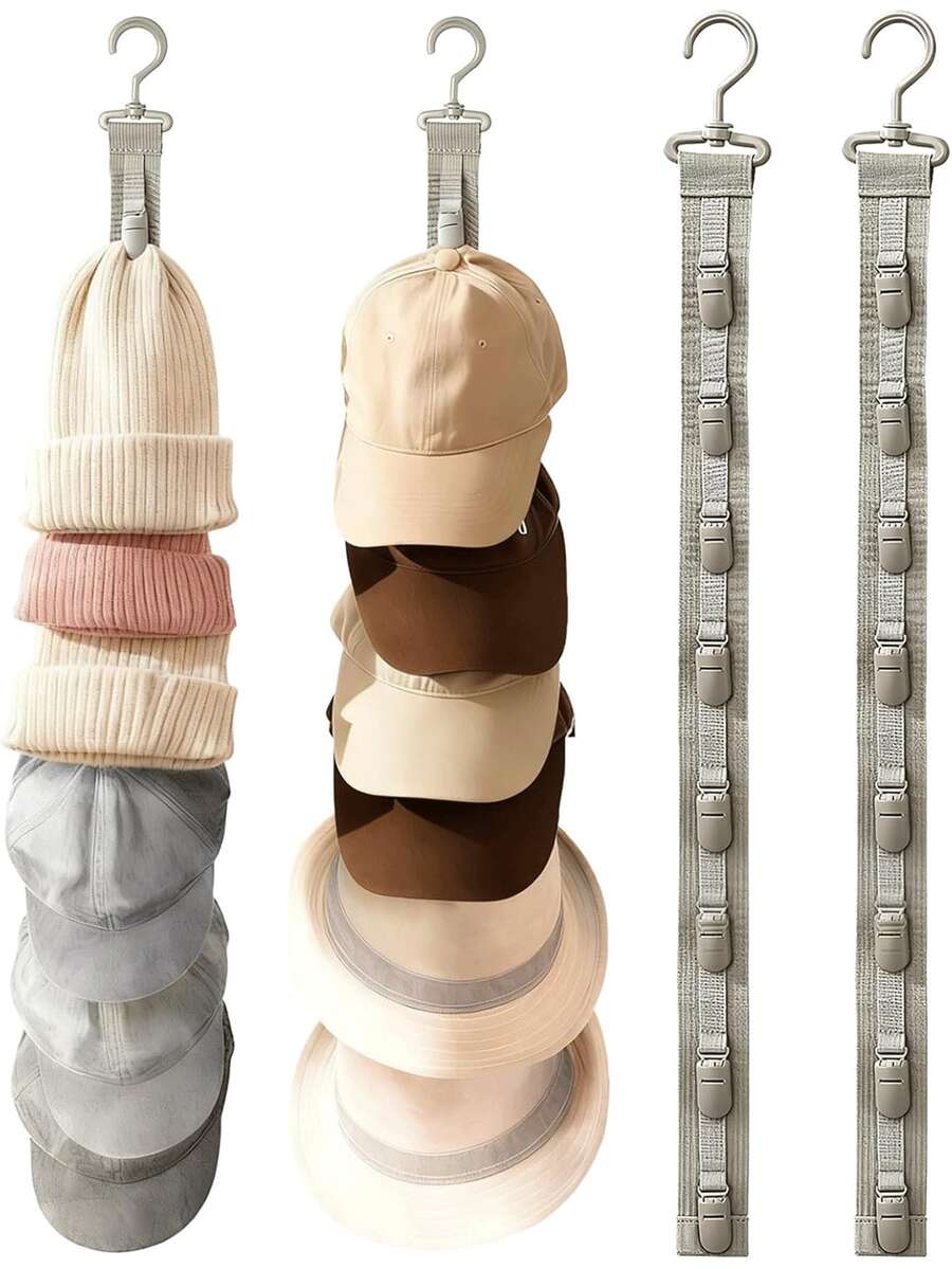 1pc Door Hat Rack -8 Rotatable Clip On Hat Storage Bags, Foldable Hanging Storage Can Accommodate 8 Hats, Saving Space, Suitable For Baseball Caps, Knitted Caps, Swimming Caps, Wardrobes, Bedrooms, Doors (Gray And Black) - Multicolor - View 1