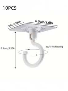 1/4/5/8/10入 360°可旋轉自黏式天花板掛鉤 - 強承重力、免鑽孔安裝，適用於風鈴、吊植、燈飾與家居裝飾、頂篷網、蚊帳，以及居家、廚房、浴室多用途牆面掛鉤 - 彩色 - 查看 17