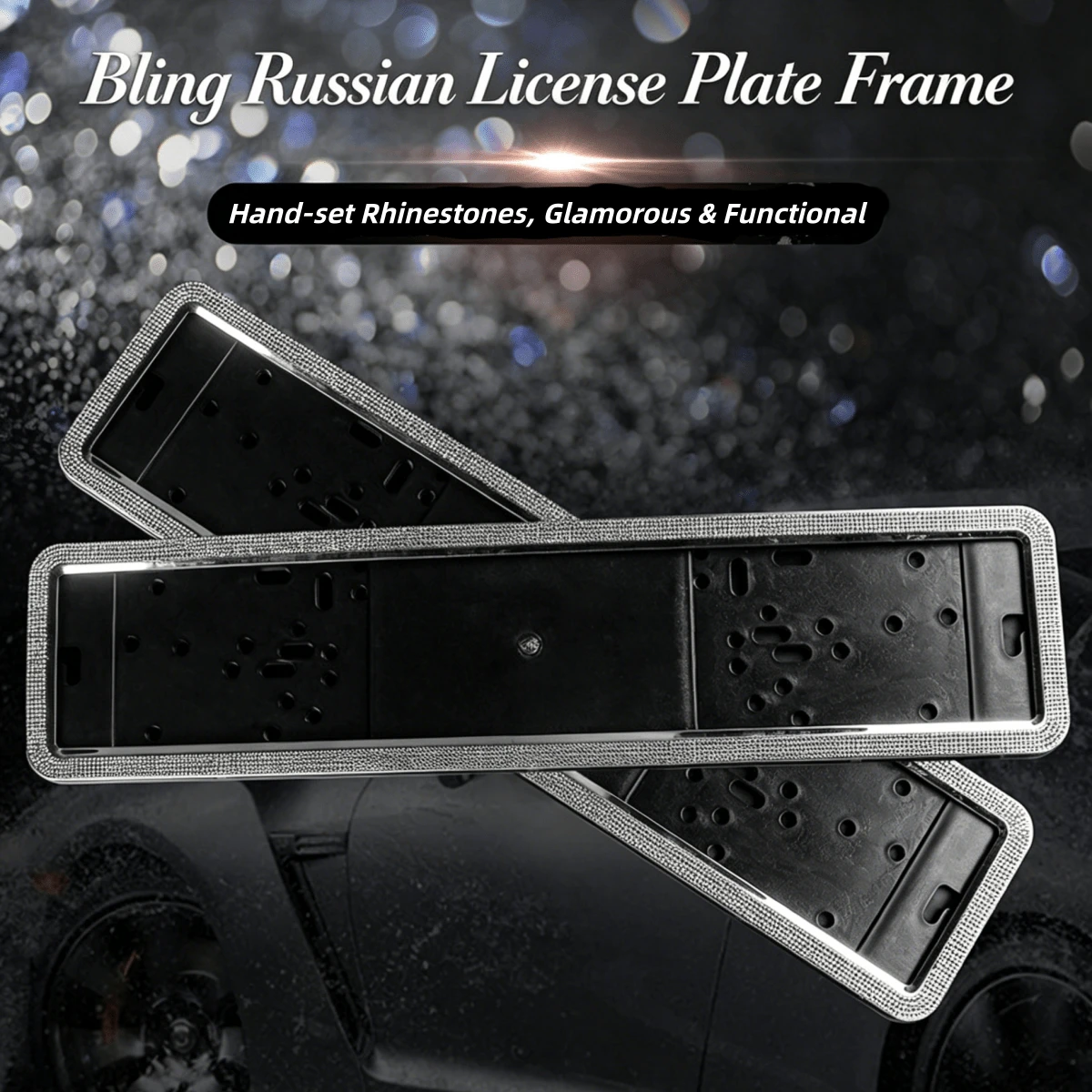 1 Peça Moldura de Placa de Licença em Aço Inoxidável com Strass e Lantejoulas, Tamanho Universal Russo, Adequada para Carros, Caminhões e SUVs, Acessório de Carro Feminino da Moda, Resistente à Ferrugem e Fácil de Instalar, Decoração de Carro Premium, Presente de Aniversário Ideal - multicolorido - Visão 1