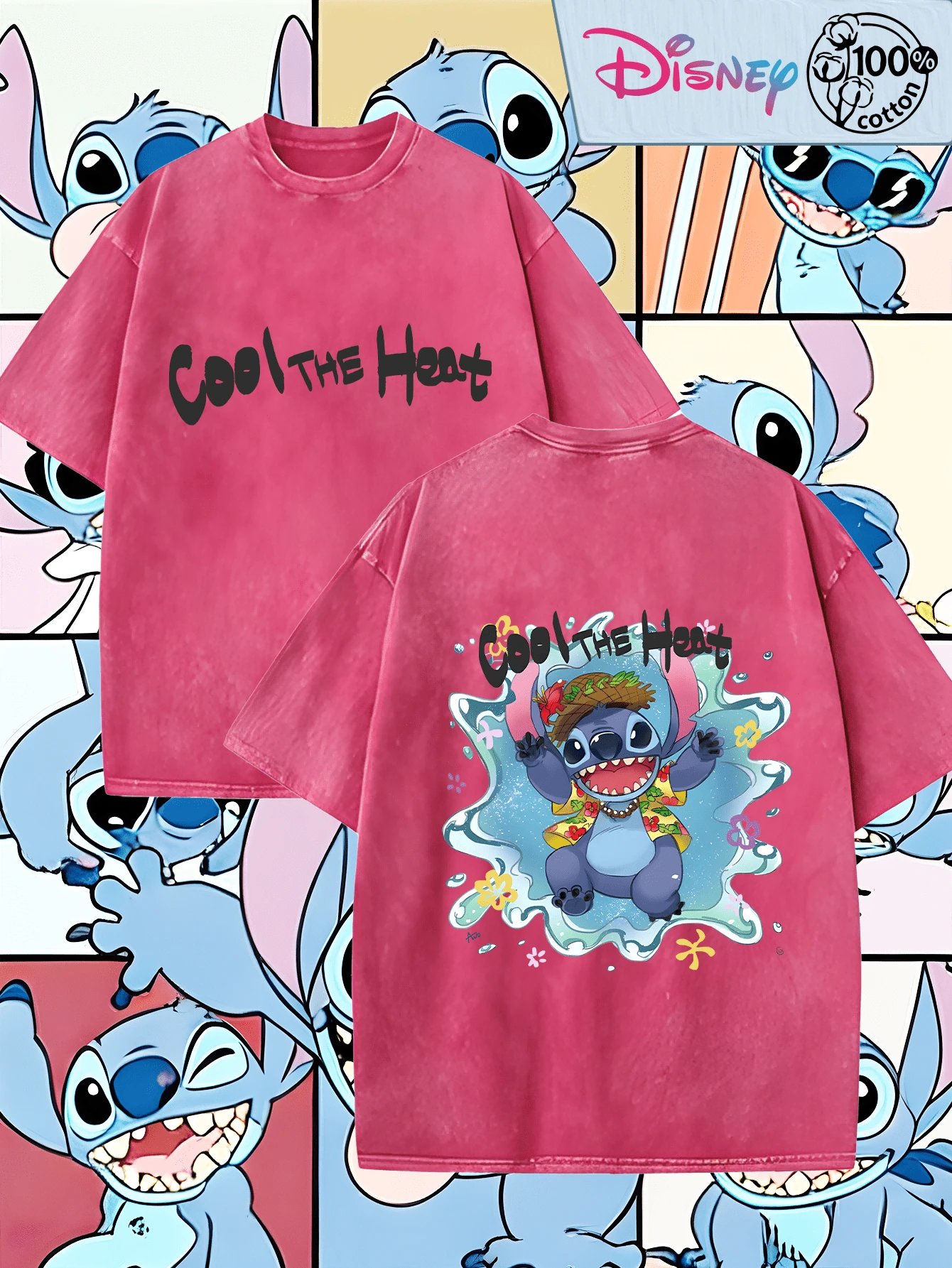 Disney IP Collaboration Cars Lightning McQueen Print Men's T-Shirt With Crew Neck And Short Sleeves, Relaxed Fit! Summer Clothing For Men, Cotton T-Shirt With Graphic Print, Suitable For Everyday Wear, Leisure And Sports. - Màu Hồng Tươi - Xem 1