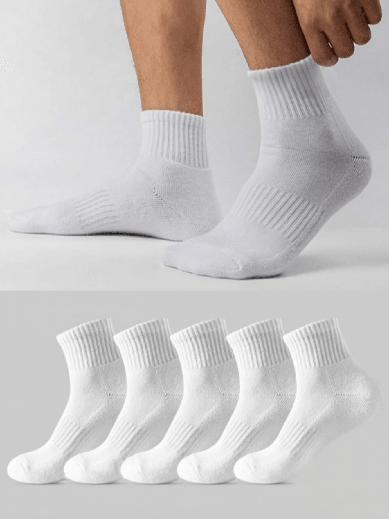 5/10/20/30 Pairs Men's Shock-Absorbing Non-Slip Ankle Socks, Low-Cut Comfortable Casual Socks Suitable For Sports, Daily Wear And Work, With Shock-Absorbing Ankle Design, Low-Cut Comfortable Breathable Casual Socks Suitable For Summer Wear - White - View 1