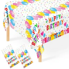 1入一次性生日桌布 54" X 108",彩色氣球與彩帶設計,兒童派對桌布,多種尺寸可選 - A - 查看 4