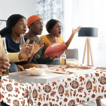 1pc Football Themed Tablecloth - Autumn Sports Party Decor, Maple Leaf Rectangle Plastic Tablecloth Cover, Multiple Sizes Available - A - View 4