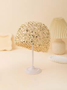 1pc Women's Spring/Autumn Hollow Crochet Sequin Beanie Hat, Suitable For Daily Use, Bohemian Style, Spring/Autumn Season, Beach And Travel - Multicolor - View 10