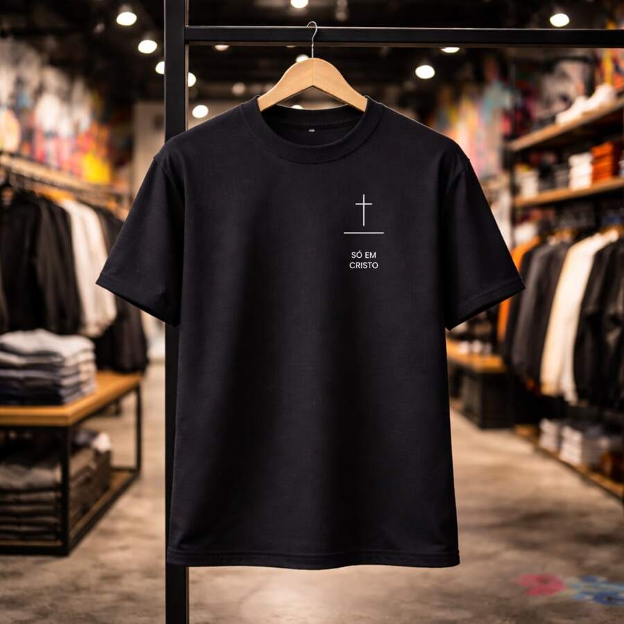 Camiseta Unissex 100% Algodão Religioso Fé Deus Frase Foi Por Amor Camisa Basic Confortavel Casual - Preto - Visão 1