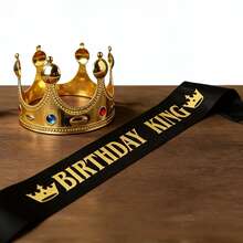 1 Set 2 Pcs Men's And Women's Birthday Crowns And Sashes, Including One Crown And One Sash, Perfect For Festive Wear, Birthday Celebrations - Multicolor - View 5