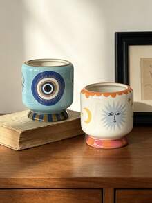 1個可愛手繪陶瓷收納罐，太陽眼鏡與心形餐具架，廚房桌面收納器，家居裝飾，送給家人和朋友的禮物 - 查看 11