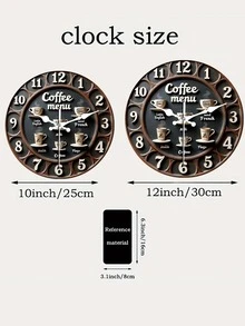 10/12 Inch Silent Coffee Menu Wall Clock - 2D Wooden Quartz Design With English And French Coffee Themed, Ideal For Kitchen, Dining Room Or Cafe Decor, Silent Wall Clock | Retro Clock Design | Silent Operation, 2D Flat - Multicolor - View 4