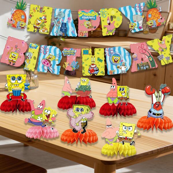 1 Birthday Banner + 9pcs Honeycomb Centerpiece Decorations Set, Suitable For Children's Party Supplies