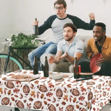 1pc Football Themed Tablecloth - Autumn Sports Party Decor, Maple Leaf Rectangle Plastic Tablecloth Cover, Multiple Sizes Available - A - View 6