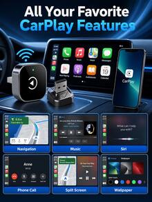 XF.Meraki 無線 CarPlay 轉接器,兼容 Apple CarPlay,輕鬆將有線 CarPlay 升級為無線,即時連接,自動重新連接,超迷你 CarPlay 轉換器,兼容 ,兼容內建 CarPlay 的車輛,汽車配件 - 互聯盒子 - 查看 8