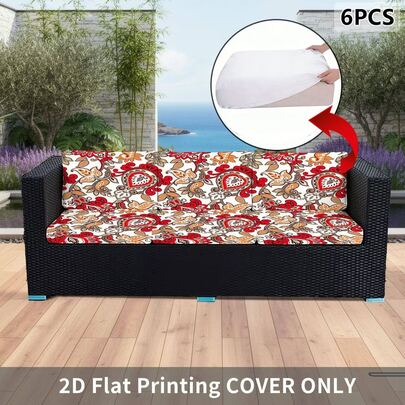1 Stück/2 Stück/6 Stück/8 Stück Set Boho Vintage Blumen Digital Bedruckter Outdoor Sofa Bezug (nur Bezug, ohne Sofa), waschbarer Terrassenkissen Bezug mit Gummiband, Outdoor Sofa Sitzkissen Bezug, Terrassenmöbel Bezug, Wohnzimmer Möbel Schutz, geeignet für Garten, Park, Innen- und Outdoor-Sofakissen, Ecksofa und Sessel