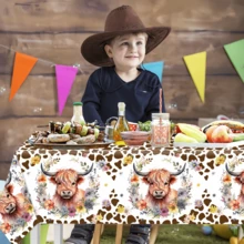 1pc Highland Cow Tablecloth - Brown Cow Pattern Baby Shower Party Decoration, Disposable Rectangular Plastic, Multiple Sizes Available - A - View 6