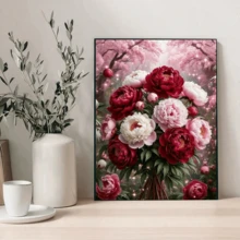 1件 30x40cm/12x16in 5D DIY 全鑽畫套裝,紅粉牡丹花束配櫻花背景設計,水鑽馬賽克藝術,手工牆飾適合客廳臥室,家居裝飾成人初學者禮物 - 圓鑽 - 查看 4