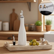 1 Set (1 Ceramic Bottle With 2 Pour Spouts And 1 Funnel) Ceramic Olive Oil Dispenser Bottle With Stainless Steel Leak-Proof Pour Spout, Modern Glass Oil Bottle For Kitchen Cooking - View 1