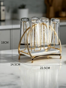 1 pieza Soporte de taza dorado con bandeja, estante escurridor de vaso de escritorio, estante de almacenamiento de vidrio de estilo de lujo ligero para el hogar. - Multicolor - Ver 3