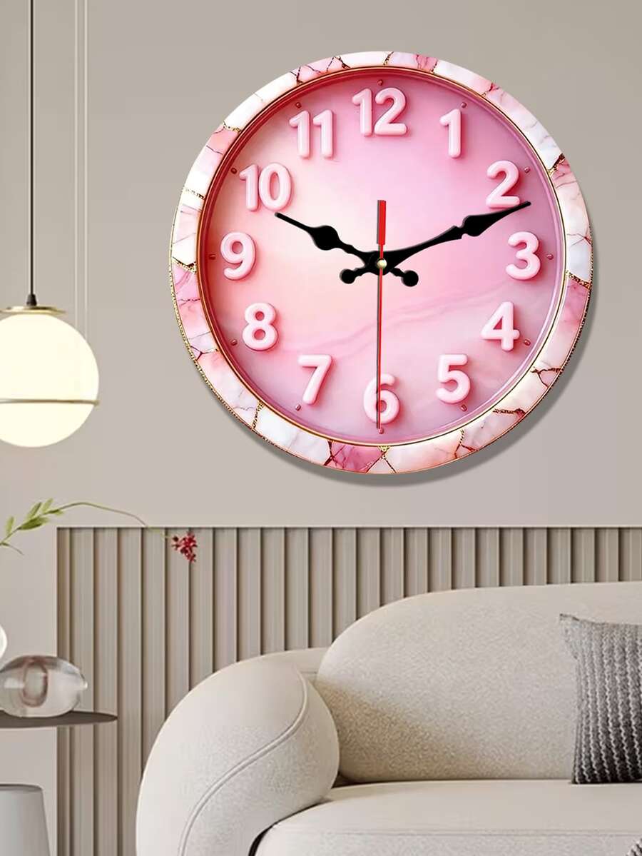 1 chiếc đồng hồ treo tường gỗ 2D phẳng họa tiết vân đá cẩm thạch hồng | Đồng hồ trang trí không tiếng động, thiết kế sáng tạo cho phòng ngủ, phòng khách, văn phòng, 25/30cm (không bao gồm pin AA) - Nhiều màu - Xem 1