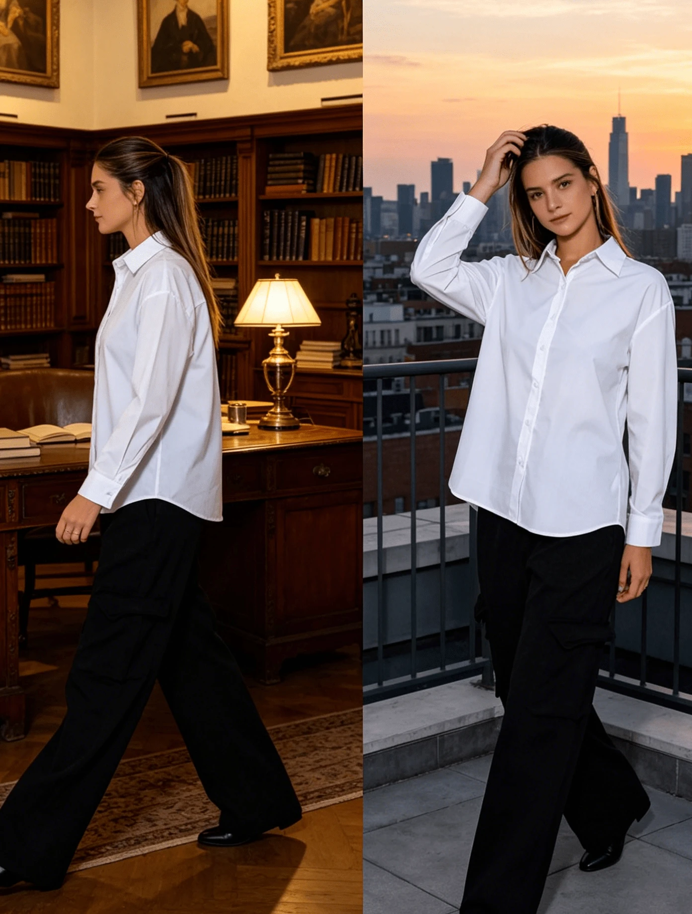 Women's Long-Sleeved Basic Shirt In Pure Cotton. Classic And Versatile For Everyday Wear. Minimalism. - White - View 1