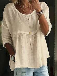 Plus Size Women's Solid Color Ruffle Blouse White Shirt Casual Wear - Apricot - View 5