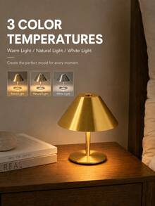 1 Piece Nordic Style Touch Control Lamp, Wireless Single-Color Desk Lamp, LED Touch Control Lamp, Portable Touch Control Lamp, Adjustable Lamp With 3 Color Temperatures, Dimmable Lamp, Bedroom Lamp, Cone-Shaped Metal Lampshade, Unique Touch Lamp - GT-01 - View 7
