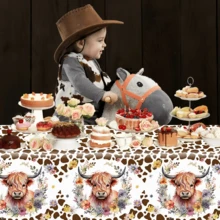 1pc Highland Cow Tablecloth - Brown Cow Pattern Baby Shower Party Decoration, Disposable Rectangular Plastic, Multiple Sizes Available - A - View 9
