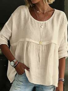 Plus Size Women's Solid Color Ruffle Blouse White Shirt Casual Wear - Apricot - View 4