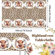 1pc Highland Cow Tablecloth - Brown Cow Pattern Baby Shower Party Decoration, Disposable Rectangular Plastic, Multiple Sizes Available - A - View 3
