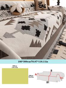 1pc All-Season Bohemian Non-Slip Sofa Cover, High-Weight Chenille Material, Premium Geometric Pattern Sofa Throw, Pet-Friendly Machine Washable Sofa Protector, Tassel Trim Vacation Blanket, Suitable For 1/2/3/4 Seater And Sectional Sofas, Perfect For Living Room Bedroom Sofa Decor, Home Decor Supplies - Chocolate Brown - View 14