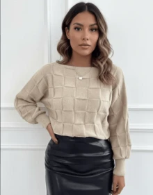 Winter Batwing Sleeve Knit Sweater - Cream - View 5