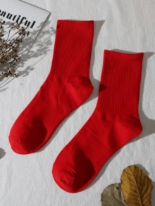 1 Pair 2 Pairs Unisex Couple Socks, Simple Versatile Solid Red, INS College Style Skateboard Socks, Sports Socks, Sister Socks, Mid-Calf Socks, Daily 3/5/10 Pairs - Red - View 1
