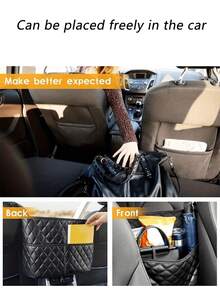 1pc Large Capacity PU Car Seat Back Organizer Net Bag. Multi- Functional Storage Bag For Phone, Cosmetics, Wallet, Key And Other Accessories - A - View 9
