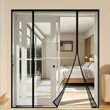 Sommer 3-Panel 2-Türige Schwarze Glasfaser Magnetische Fliegengittertür, Ohne Bohren Installation, Anti-Mücken Atmungsaktive Magnetische Netz Türvorhang Für Zuhause, Garage, Balkon, Wohnzimmer, Esszimmer, Küche, Schlafzimmer, Heimdekoration - Drei Teile doppelwandiges, schwarzes Fiberglas - Übersicht 1
