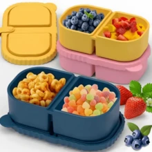 Reusable Silicone Food Container, Double Compartment Snack Box, Leak-Proof Sauce & Salad Container, Condiment Box With Lid, Portable Bento Box For Picnic, Office Condiment, Snack & Salad Storage - Multicolor - View 1