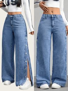 Jeans cargo pantalones de mezclilla mujer pantalones cargo pantalones de mujer cargo vaquero para mujer - Azul - Ver 1