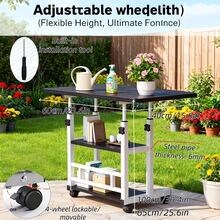 Heavy-Duty Height-Adjustable Multi-Functional Garden Workbench | Metal Frame, Large Worktop, With Four Braked Casters, Suitable For Offices, Bedrooms, Patios, Gardens/Gardens, Etc. Durable And Easy To Clean, Can Be Used As A Planter Table Or Outdoor - 黑色 - 查看 2