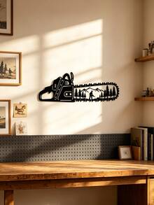 1 pezzo Decorazione da parete in metallo a forma di motosega da boscaiolo, opera d'arte degli attrezzi da boscaiolo, decorazione da parete in metallo per officina da boscaiolo, arte della scultura del legno, decorazione rustica per attrezzi, decorazione per scene, decorazione per feste a tema, decorazione da parete. Naturalmente, può anche essere un regalo perfetto per qualsiasi occasione, come il riscaldamento della casa, il compleanno, San Valentino, ideale per la decorazione di casa, matrimonio, Natale! - nero - Visualizzare 6
