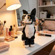 高品质绅士猫叠叠乐玩具，四条腿加一条尾巴，白色设计让黑猫更加生动可爱，头部可360度旋转，创意动物工艺家居装饰系列，独特礼品玩具，适合作为装饰品，可满足您圣诞节、复活节、生日礼物的需求。 - 黑貓 - 查看 5