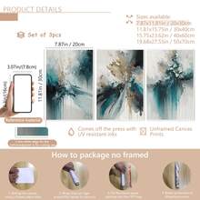 3pcs Set Elegant Turquoise And Gold Abstract Canvas Wall Art Prints - Waterproof, Modern Wall Decor For Living Room, Bedroom, Office And Dorm, Indoor And Outdoor Use, Contemporary Abstract Art Waterproof Canvas Wall Decor, Living Room Wall Decor, Canvas Wall Art, Fashionable Girl Art, Inspirational Quote Art, Home Decor, Canvas Hanging - A - View 15