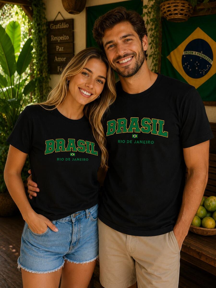 T-Shirt/Blouse For The Brazilian National Team, Brazil World Cup, All Sizes, Family, Patriotic, , Soccer, Unisex, Exclusive BrazilCore - 黑色 - 巴西 RJ - 查看 1