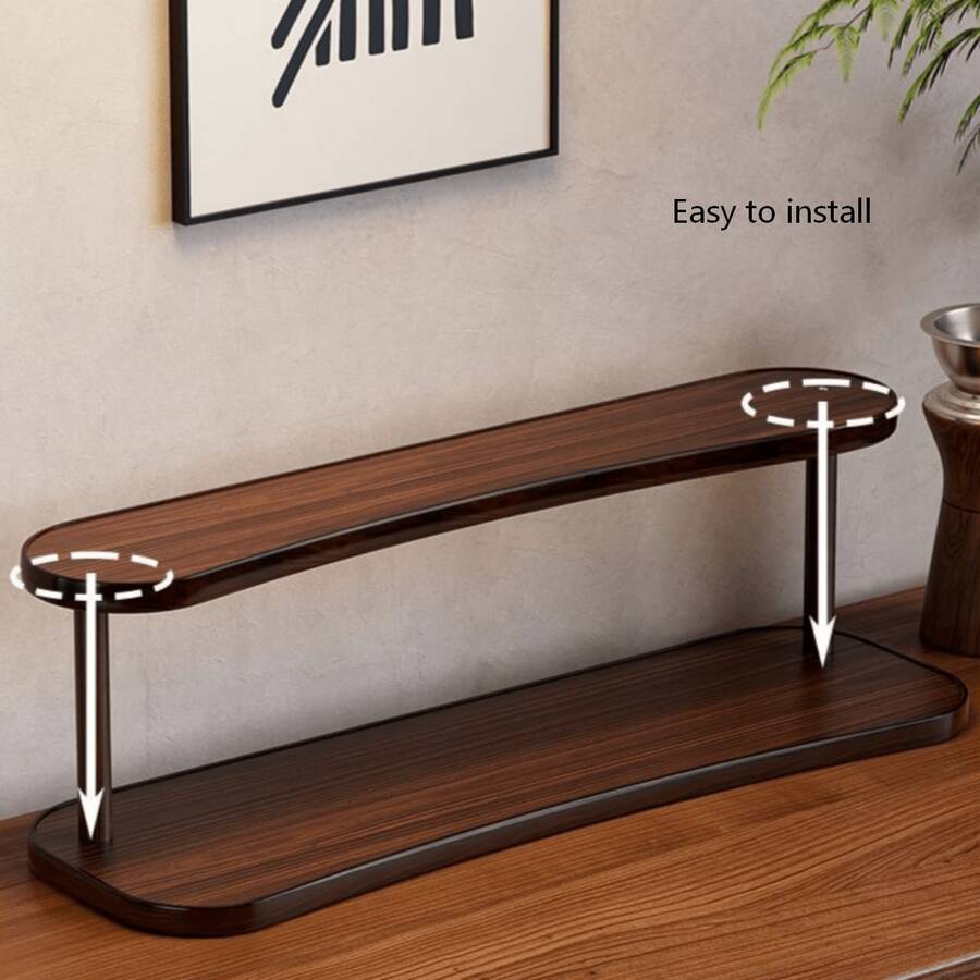 2-Tier Wooden Countertop Storage Rack - Non-Slip Space-Saving Shelf, Suitable For Small Spaces, Multi-Functional Organizer For Cosmetics, Spices, Bottles, Jars And Baskets, Bathroom Storage Rack, Kitchen Countertop Organizer, Desktop Cup Holder, Decorative Shelf - Coffee Brown - View 1
